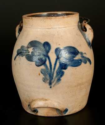 COWDEN & WILCOX / HARRISBURG, PA Stoneware Batter Pail with Cobalt Floral Decoration