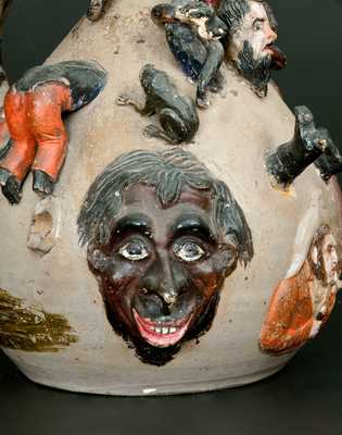 Exceedingly Rare and Important Anna Pottery Snake Jug w/ Civil War & Slavery Motifs
