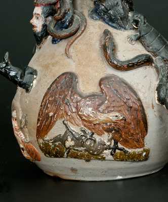 Exceedingly Rare and Important Anna Pottery Snake Jug w/ Civil War & Slavery Motifs