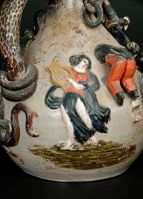 Exceedingly Rare and Important Anna Pottery Snake Jug w/ Civil War & Slavery Motifs