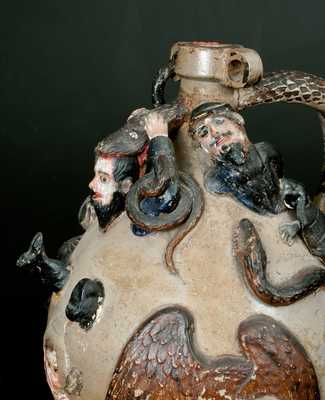 Exceedingly Rare and Important Anna Pottery Snake Jug w/ Civil War & Slavery Motifs