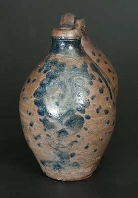 Extremely Rare Stoneware Gemel Jug w/ Cobalt Spotted and Floral Decoration
