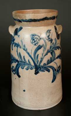 Exceptional 2 Gal. Stoneware Churn with Floral Decoration, Baltimore, circa 1825