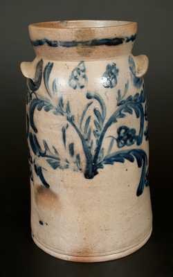 Exceptional 2 Gal. Stoneware Churn with Floral Decoration, Baltimore, circa 1825