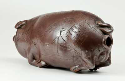 Important Anna Pottery Stoneware Horace Greeley Political Pig Flask, One of Only Three Known