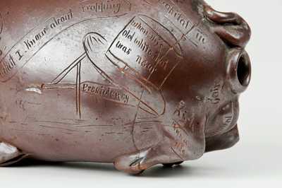 Important Anna Pottery Stoneware Horace Greeley Political Pig Flask, One of Only Three Known