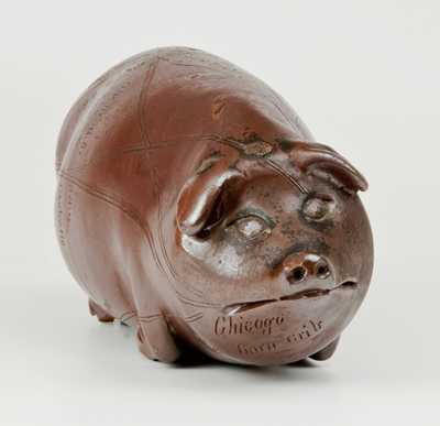 Important Anna Pottery Stoneware Horace Greeley Political Pig Flask, One of Only Three Known
