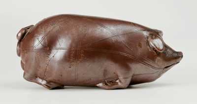 Important Anna Pottery Stoneware Horace Greeley Political Pig Flask, One of Only Three Known