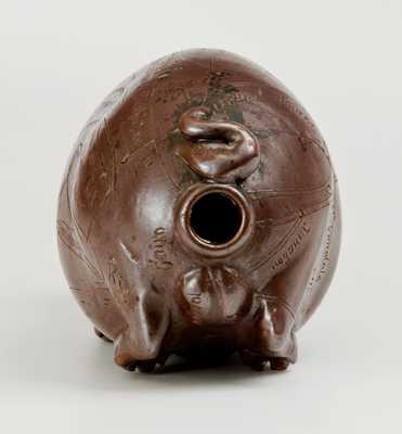 Important Anna Pottery Stoneware Horace Greeley Political Pig Flask, One of Only Three Known