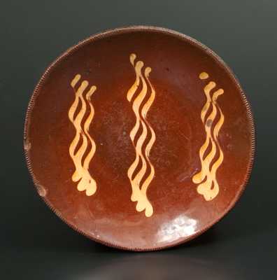 Redware Plate with Yellow Slip Decoration