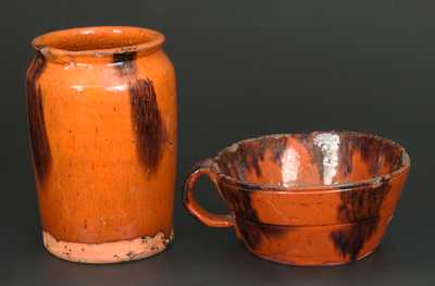 Lot of Two: Redware Jar w/ Manganese Decoration and Redware Porringer w/ Manganese Decoration
