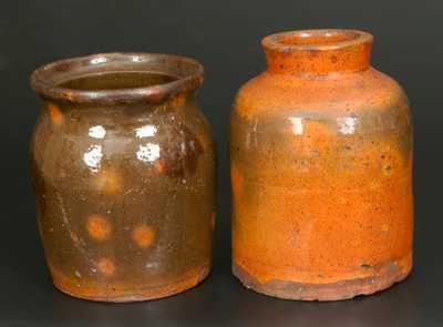 Lot of Two: Lead-Glazed Redware Jar and Lead-Glazed Redware Canning Jar, New England origin.