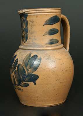 Rare J. SWANK & CO. / JOHNSTOWN, PA. Stoneware Pitcher w/ Elaborate Cobalt Floral Decoration