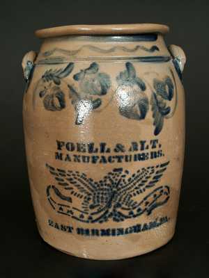 Exceptional Stoneware Eagle Crock, FOELL & ALT, / MANUFACTURERS. / EAST BIRMINGHAM. PA.