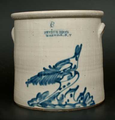 SNYDER BRO S / WARWICK, NY Stoneware Crock w/ Bird-on-Stump Decoration