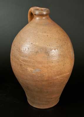 Rare PAUL:CUSHMAN 2 Gal. Ovoid Stoneware Jug, Albany, c1815