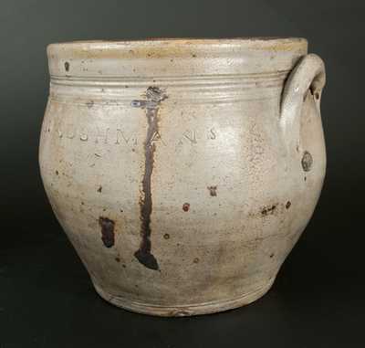 Rare Squat PAUL:CUSHMAN s Ovoid Stoneware Jar, Albany, c1815