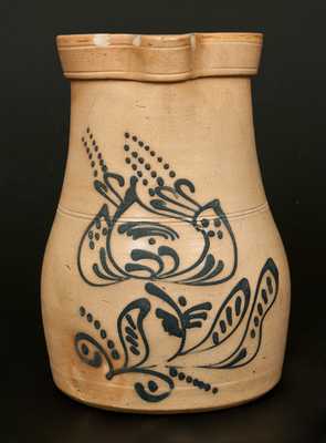 Northeastern Stoneware Pitcher with Elaborate Slip-Trailed Floral Decoration