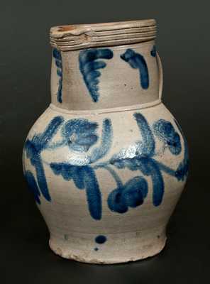 Stoneware Pitcher att. E.B. Hyssong, Huntingdon County, PA w/ Bright Cobalt Floral Decoration