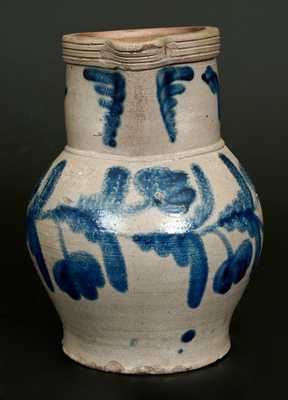 Stoneware Pitcher att. E.B. Hyssong, Huntingdon County, PA w/ Bright Cobalt Floral Decoration