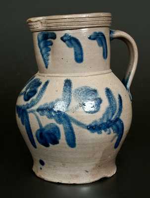 Stoneware Pitcher att. E.B. Hyssong, Huntingdon County, PA w/ Bright Cobalt Floral Decoration