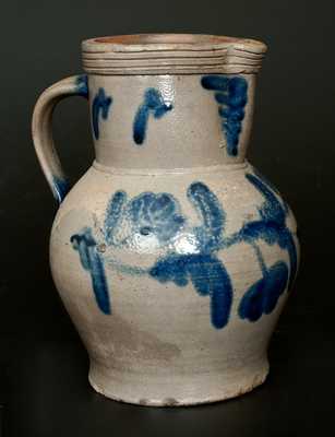 Stoneware Pitcher att. E.B. Hyssong, Huntingdon County, PA w/ Bright Cobalt Floral Decoration