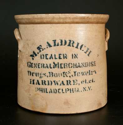 Very Unusual WHITES UTICA Bird Crock with PHILADELPHIA, NY Advertising on Reverse