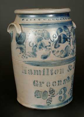 Three-Gallon Hamilton & Jones / Greensboro, PA Stoneware Crock