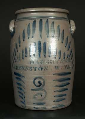 3 Gal. HAUGHT & CO. / SHINNSTON, W. VA Stoneware Crock with Elaborate Brushed Decoration