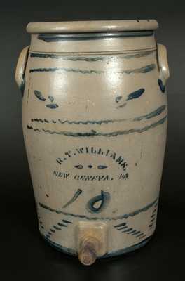 Rare R. T. WILLIAMS / NEW GENEVA, PA 10 Gal. Stoneware Water Cooler w/ Brushed Decoration