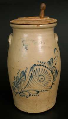 6 Gal. OTTMAN BROS. / FORT EDWARD, NY Stoneware Churn w/ Brushed Floral Decoration