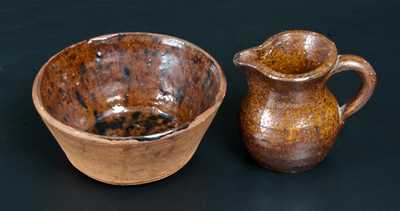 Very Rare Miniature Redware Pitcher & Bowl w/ Cain Family (Sullivan County, TN) Provenance