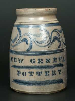 Very Rare NEW GENEVA POTTERY Stoneware Canning Jar with Elaborate Brushed Vine Decoration