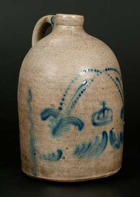 Rare 1 Gal. Stoneware Jug with Crown and Corn Decoration att. Pfaltzgraff, York, PA
