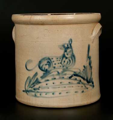 3 Gal. Stoneware Crock with Dog Decoration att. Brady & Ryan, Ellenville, NY