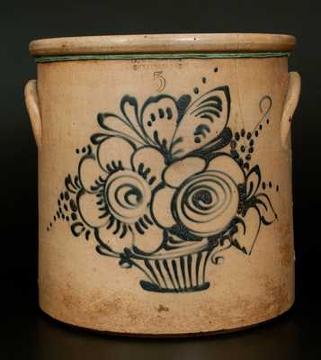 J. & E. NORTON / BENNINGTON, VT 5 Gal. Stoneware Crock with Floral Basket Decoration