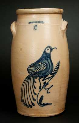 WHITES UTICA 6 Gal. Stoneware Churn with Large Bird on Branch Decoration