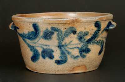 Baltimore Stoneware Milkpan with Elaborate Brushed Floral Decoration, circa 1825