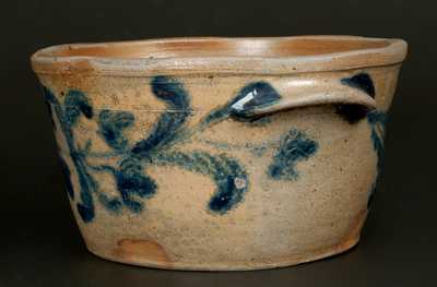 Baltimore Stoneware Milkpan with Elaborate Brushed Floral Decoration, circa 1825