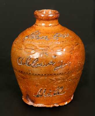 Very Unusual Small English Redware Jug Inscribed 