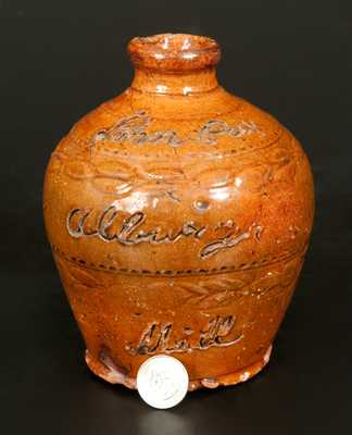 Very Unusual Small English Redware Jug Inscribed 