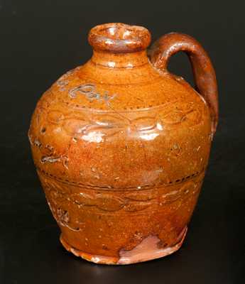 Very Unusual Small English Redware Jug Inscribed 