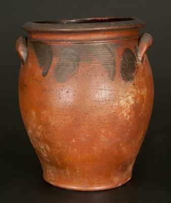 JOHN BELL / WAYNESBORO Ovoid Redware Jar with Brushed Manganese Floral Decoration