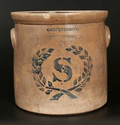 CARPENTER & CO / PAWTUCKET, RI Stoneware Crock with Stenciled Wreath and "S"