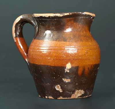 Unusual Redware Cream Pitcher w/ Striped Decoration, Great Road Tennessee or Virginia