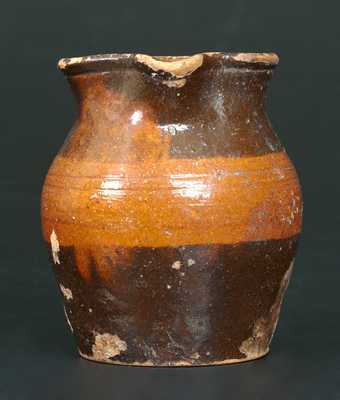 Unusual Redware Cream Pitcher w/ Striped Decoration, Great Road Tennessee or Virginia