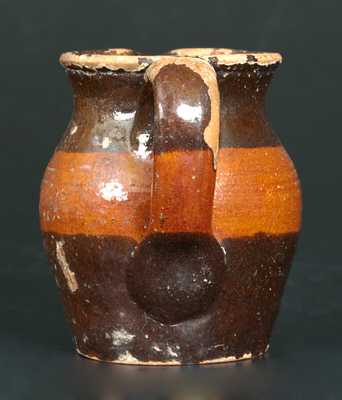 Unusual Redware Cream Pitcher w/ Striped Decoration, Great Road Tennessee or Virginia