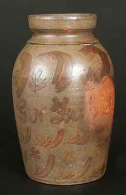 "G. N. Fulton," Alleghany County, VA Stoneware Canning Jar w/ Elaborate Manganese Decoration
