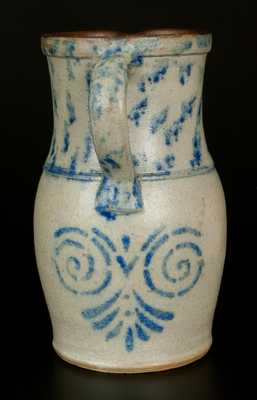 Unusual Western PA or Ohio Stoneware Pitcher with Stenciled and Sponged Cobalt Decoration