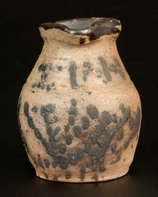 Rare Miniature Stoneware Pitcher with Cobalt Initials